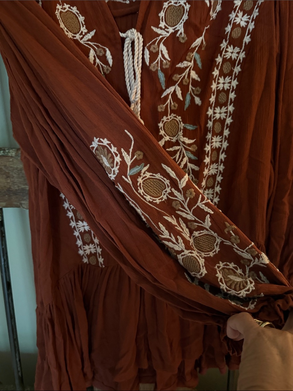 Free People Rust Embroidered Peasant Tunic - Picture 2 of 4